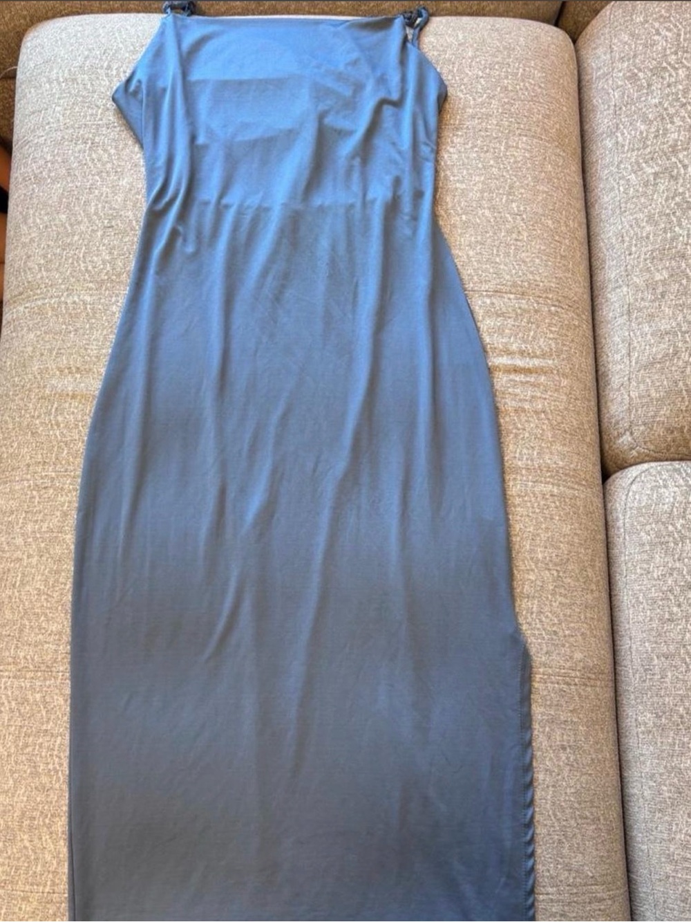 Vibe Sportswear Dusty Blue Open Back Maxi Dress with Side Slit - Size L